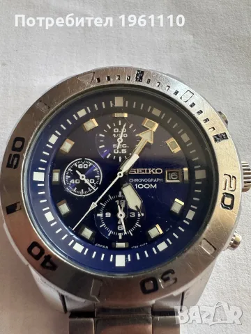 SEIKO, Мъжки кварцов часовник аналогов хронограф WR 100M син циферблат., снимка 2 - Антикварни и старинни предмети - 55475699