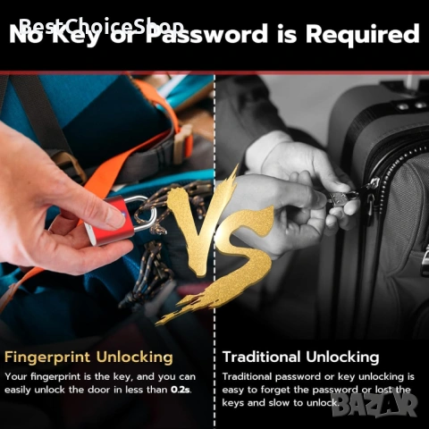 катинар с отпечатък (2 бр.) Ключалка без ключ с биометрия за багаж, чанти и кутии – Черно/Сребристо, снимка 8 - Други стоки за дома - 54093264