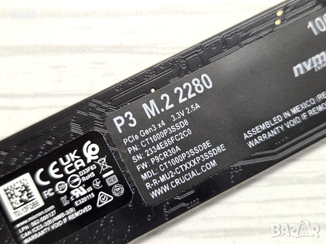 SSD диск NVMe CT1000P3SSD8E M.2 Crucial P3 1TB (1000GB) PCIe Gen3, снимка 2 - Твърди дискове - 54801667