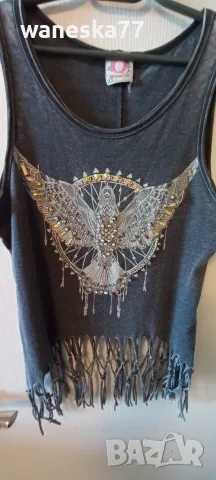 Потник с ресни и камъни (Размер XS/S)/ Design Lab Boho Fringe Eagle Tank Top, снимка 2 - Потници - 55616709