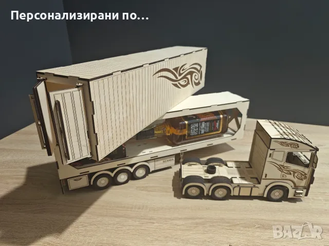 Персонализиран подарък минибар ТИР камион с ремарке поставка за бутилка вино, уиски или друг алкохол, снимка 6 - Други - 55067192