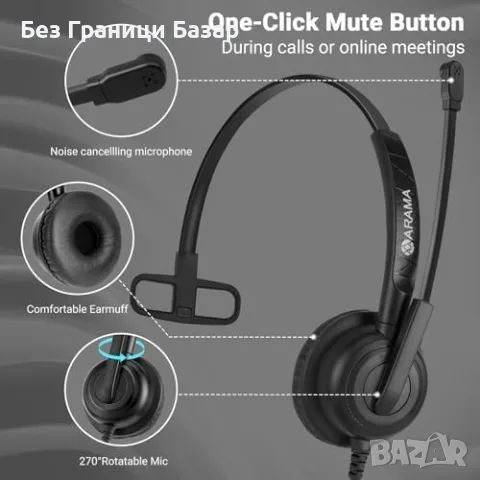 Нови Жични USB слушалки Arama с микрофон за офис, кол център и онлайн уроци, снимка 4 - Слушалки и портативни колонки - 55480395
