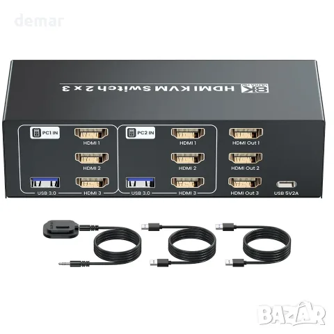 8K/60Hz 4K/120Hz USB 3.0 HDMI KVM превключвател за три монитора и два компютъра