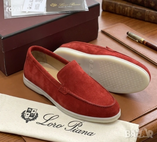 Loro Piana Нови Червени Дамски Мокасини Естествен Велур 