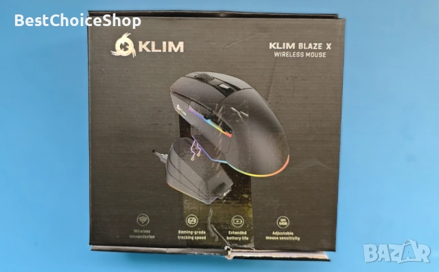 Геймърска безжична мишка KLIM Blaze X RGB, със станция за зареждане +дълготрайна батери+до 12000 DPI, снимка 2 - Клавиатури и мишки - 54260060