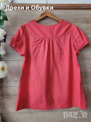 Лятна блуза корал с дантела памучна материя , снимка 5 - Тениски - 54154000