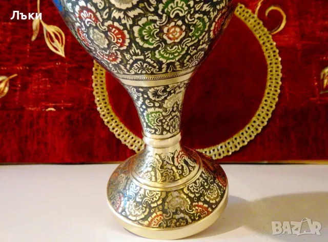 Бронзова ваза 32 см.,цветен клетъчен емайл. , снимка 5 - Вази - 55449114