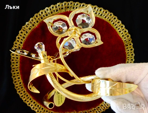 Позлатена фигура Водно конче,Цвете,24 k Gold Plated,кристали. , снимка 5 - Антикварни и старинни предмети - 54989015