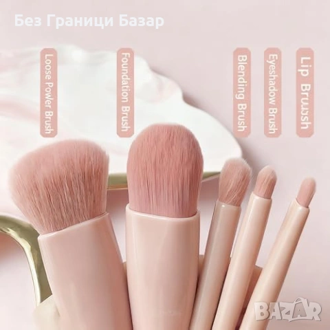 Нов Комплект Мини Четки За Грим С Огледало За Пътуване с твърд Калъф, снимка 6 - Други - 54567344