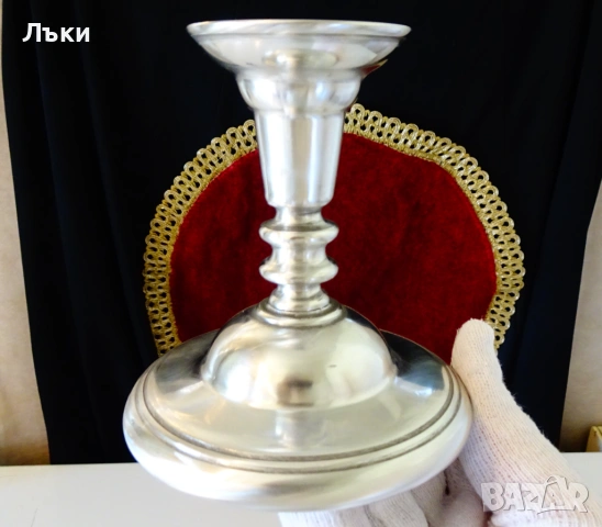 Едуардиански калаен свещник 230 гр. 