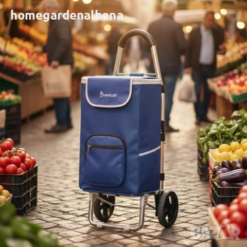 Сгъваема пазарска количка Troll03Blue 56 литра алуминий водоустойчива до 50 кг, снимка 3 - Куфари - 54166136