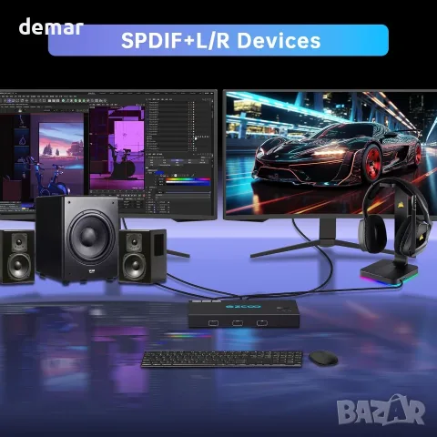 4K@60Hz HDMI KVM превключвател 4*USB 3.0 - 2 монитора и 2 компютъра, EDID емулация, снимка 5 - Кабели и адаптери - 55551621