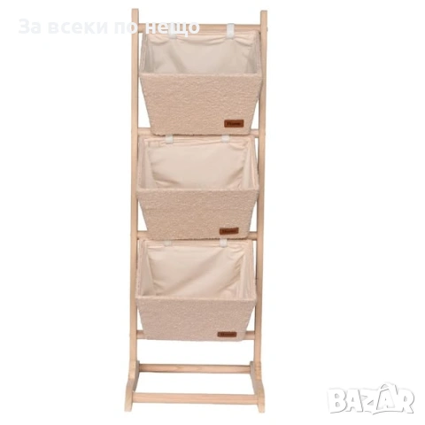Дървена етажерка с текстилни панери на 3 нива, 35×35×102 см Код P2490, снимка 2 - Етажерки - 54441074