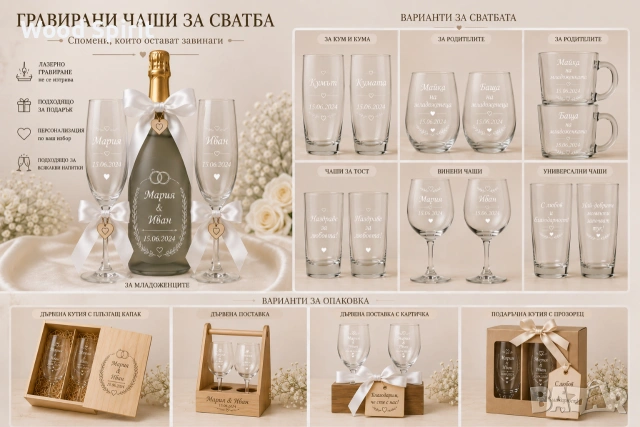 Гравирани чаши и бутилка, снимка 2 - Декорация - 55105605
