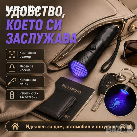 Мощен UV фенер лампа ултравиолетова светлина ув фенерче за камък смола, снимка 5 - Къмпинг осветление - 48142461