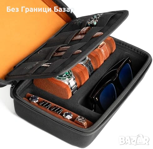 Нова Кутия за 3 часовника очила бижута твърд органайзер пътуване Пътнически калъф, снимка 3 - Други - 54093047