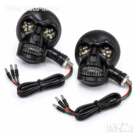 Мигачи за мотор Automat-LED, Skull дизайн, Две светлини, снимка 2 - Аксесоари и консумативи - 54691751