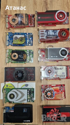 Лот от 12 винтидж графични процесора NVIDIA или ATI Radeon PCIe – Редки колекционерски - НЕРАБОТЕЩИ