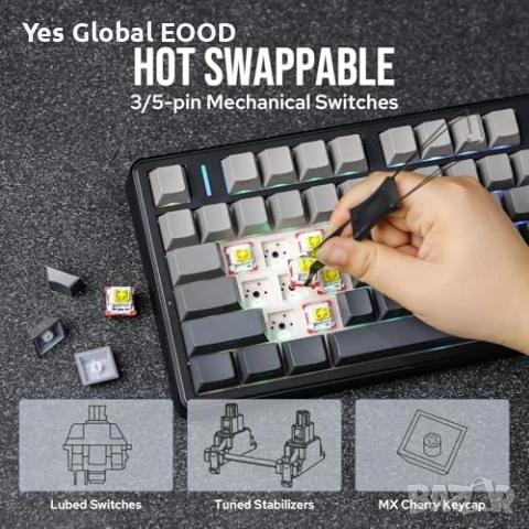 EPOMAKER x AULA F99 PRO безжична RGB клавиатура, снимка 6 - Клавиатури и мишки - 54941480