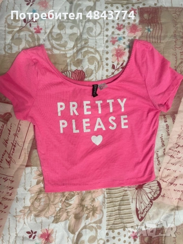 Розов къс топ H&M “Pretty Please” – Размер S 