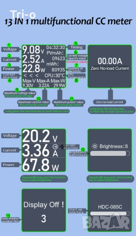 13 в 1 DC 4.5-50V 0-12A Измервател на текущо напрежение, амперметър, волтметър PD3.1, снимка 6 - USB кабели - 54437125