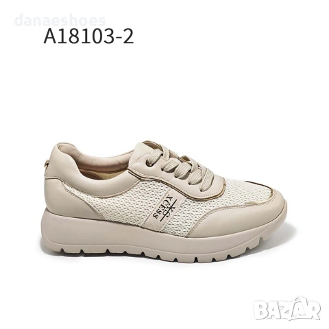 Дамски спортни обувки от кожа и мрежеста материя 