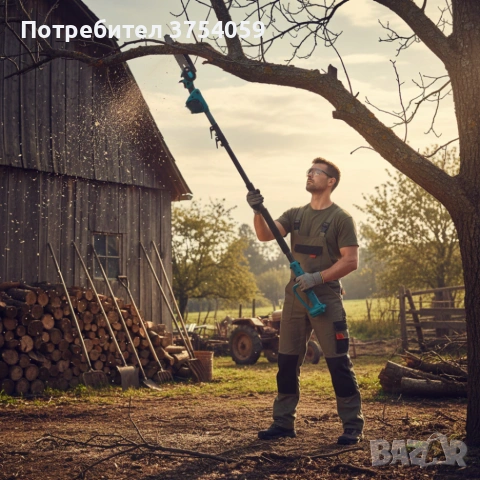 Комплект 3 в 1 от акумулаторна лозарска ножица, акумулаторен мини верижен трион и телескопичен прът, снимка 4 - Моторни триони/резачки - 55184477
