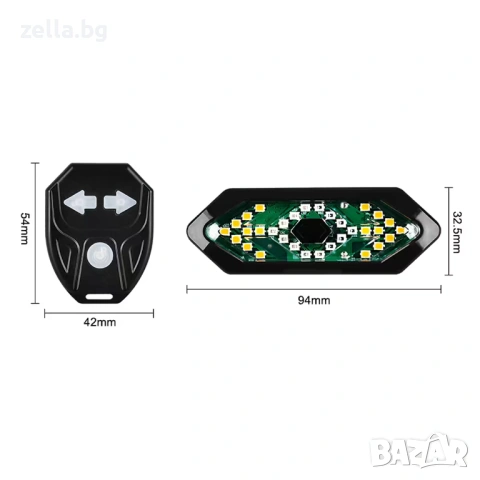 Безжична LED светлина за велосипед с мигачи (ляво/дясно), IP65, 900mAh дистанционно за кормило 10242, снимка 5 - Части - 54661336