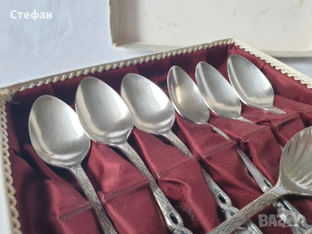 Посребрен десертен комплект, снимка 3 - Антикварни и старинни предмети - 54644579