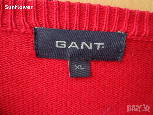 Мъжки червен пуловер GANT, 100% памук, размер XL  , снимка 3 - Пуловери - 54584032