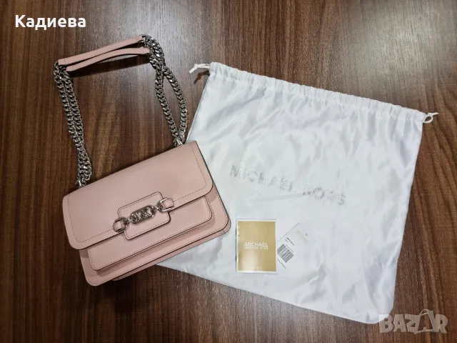 Оригинална чанта от естествена кожа Michael Kors Heather Large Shoulder Bag –Pink