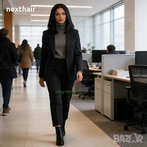 Елегантна права черна каре перука 35 см с път, снимка 9 - Аксесоари за коса - 54189668