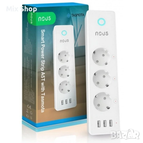 Смарт WiFi разклонител Nous A5T, 3450W, 15A, бял, 260x65x40мм