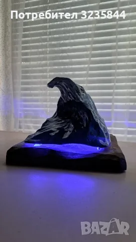 Уникални ръчно изработени скулптури/лампи "Вълни" от дърво и смола (LED), снимка 3 - Декорация за дома - 55380297