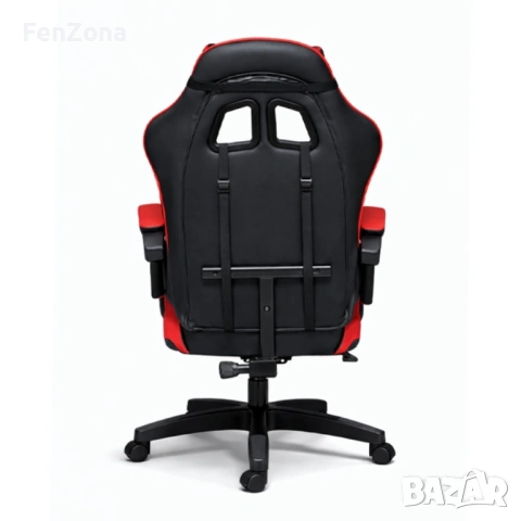 Удобен геймърски стол с поставка за крака и масажна лумбална възглавница, Черно-червен, снимка 3 - Столове - 54096642