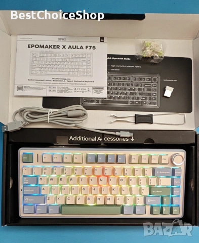 Механична гейминг клавиатура Gaming Aula F75 Black, Hotswap RGB Gasket, Wireless