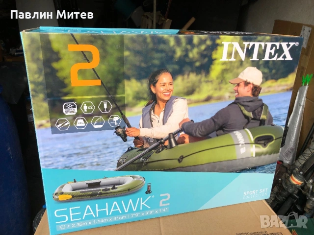 Надуваема лодка Seahawk 2 Intex, за 2 лица, размер 236×114 см, PVC, зелена, снимка 8 - Воден транспорт - 54153386