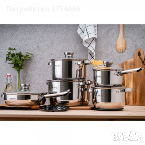 Комплект съдове Rosberg, 12 части, 2 подложки, Неръжд.стомана, снимка 4 - Съдове за готвене - 55183614