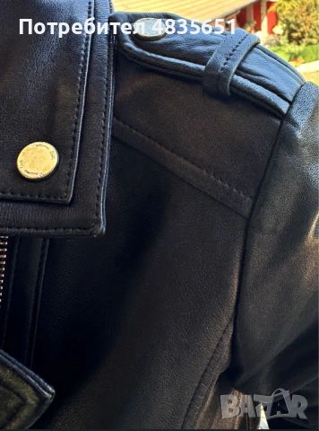 Дамско черно кожено яке Massimo Dutti, снимка 4 - Якета - 54646602