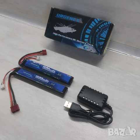 Комплект 2х Li-Po Батерии URGENEX 7.4V 2S 1500mAh 35C + Двойно Балансиращо USB Зарядно (За RC Коли,, снимка 3 - Друга електроника - 55656832