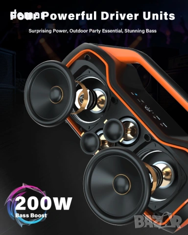 VUOPAX Преносим Bluetooth високоговорител безжичен, 200W пиков звук, DSP/TWS/AUX/TF/BT5.4, снимка 3 - Bluetooth тонколони - 54406215