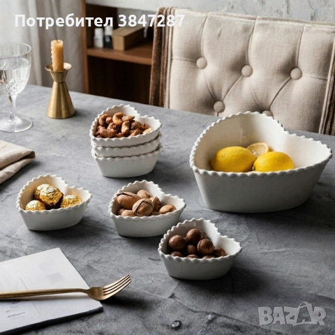 Луксозен комплект порцеланови купи със заоблен релеф - 7 части, снимка 2 - Сервизи - 54338512
