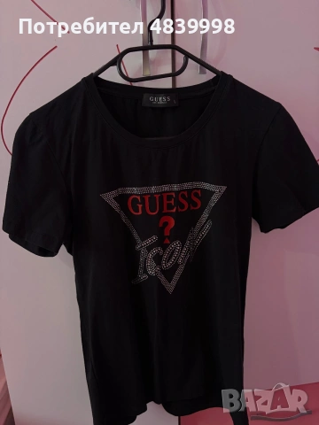 Черна тениска с камъни guess