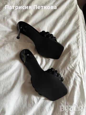 Сатенени елегантни черни сандали / чехли на ток Simmi London, размер 39, черен цвят, цена 20 евро, снимка 6 - Чехли - 54017238