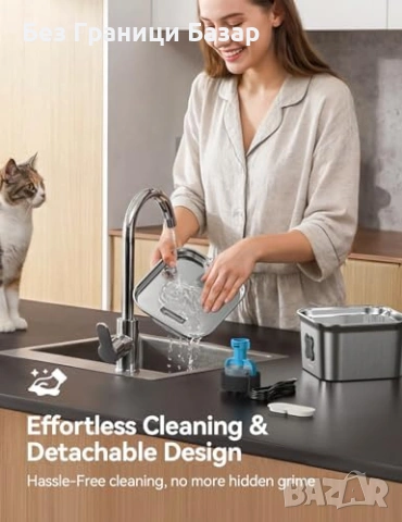 Нов Котешки фонтан 2.8L от неръждаема стомана с тиха помпа за вода котка, снимка 6 - За котки - 54150849