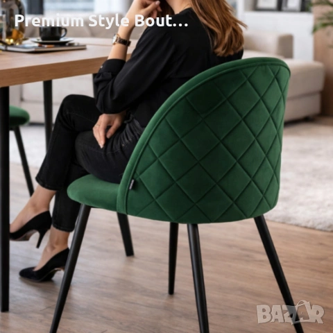 Дизайнерски зелен стол FARO – тапициран, стабилен и удобен, снимка 2 - Столове - 53990761