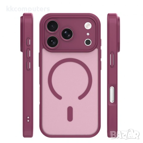 Кейс Mag Matt с отвори за камерите за iPhone 17 Pro Max (6.9) тъмнолилав и Протектор, снимка 2 - Калъфи, кейсове - 54156175