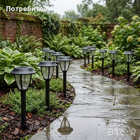 Комплект соларни градински лампи 10 броя – LED външни фенери IP44, снимка 3 - Соларни лампи - 55146382