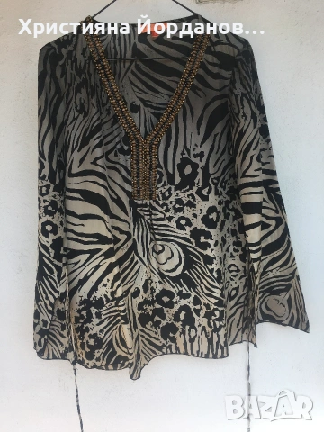 100% копринена блуза животински принт, овърсайз С 