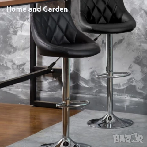 Бар стол с регулируема височина и въртяща функция – еко кожа, хромирана основа, снимка 2 - Столове - 53968592
